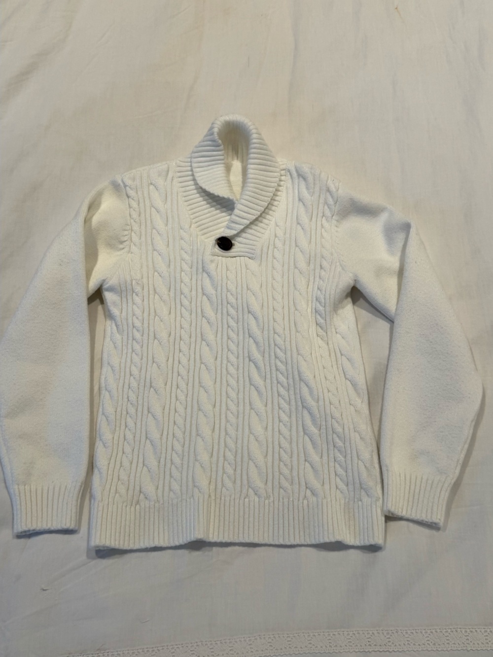 Cream Cable Knit Button-Detail Sweater
